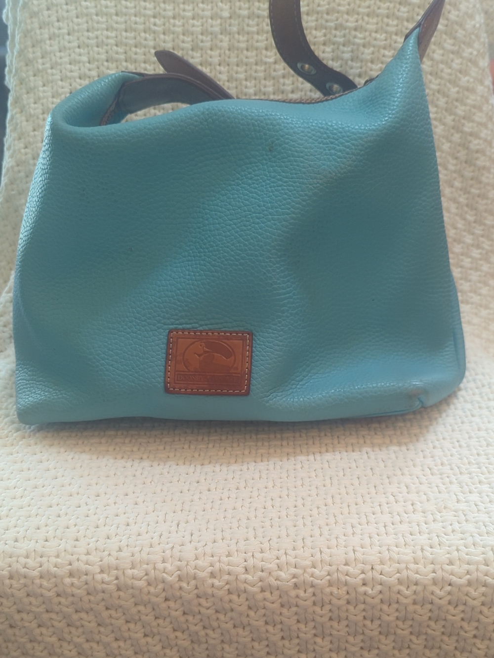 Dooney & Bourke Teal Pebbled Leather Shoulder Hobo with Brown Trim
